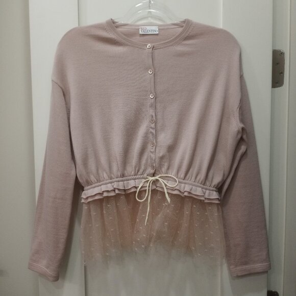 RED Valentino Pink Peplum Point D'esprit Lace Cardigan Women's Size S